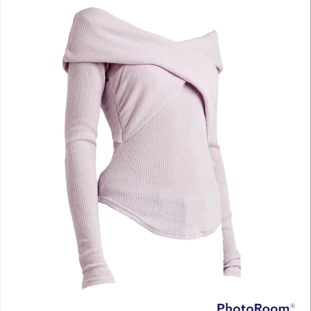 Free People frost lavender cross-over ribbed knit top Size S - Picture 3 of 8